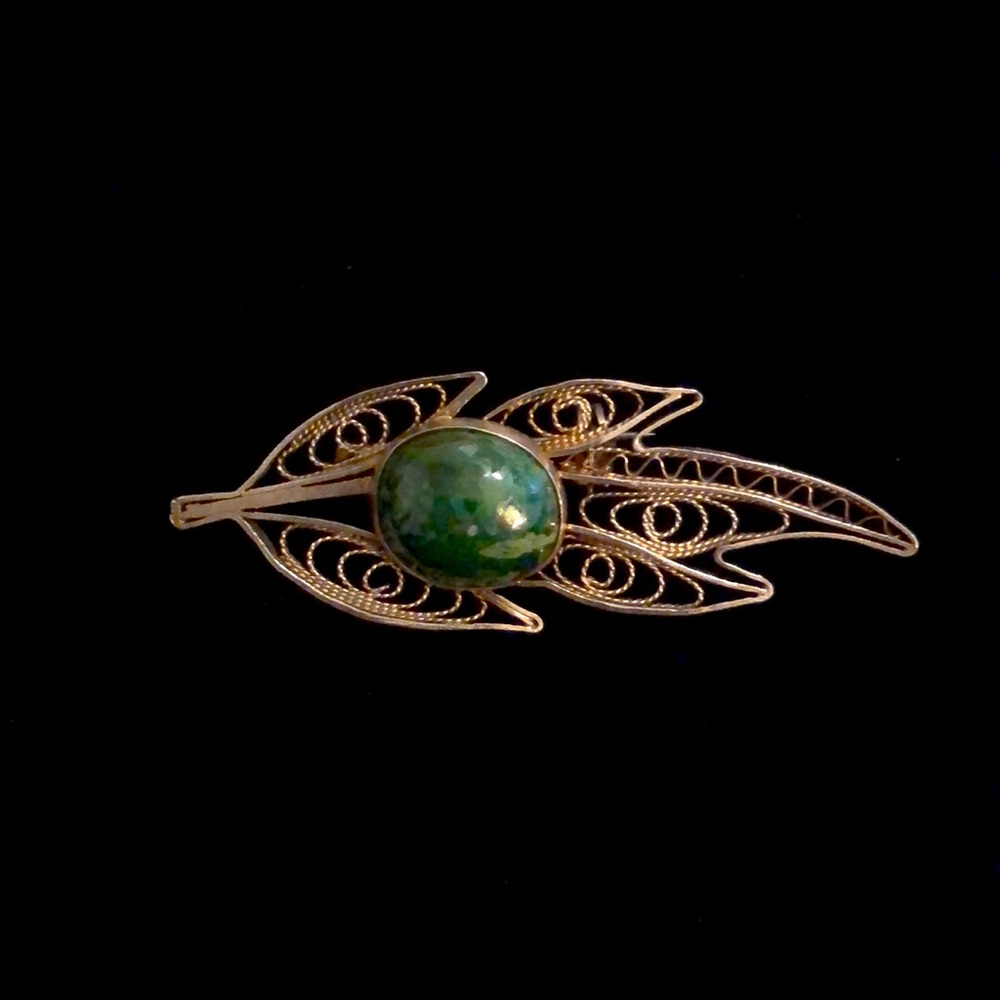 Vintage brooch filagree eilat stone made in Israel